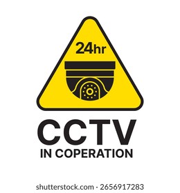 Etiqueta engomada de advertencia de zona de vigilancia electrónica de cámara casera triángulo amarillo. Vigilancia las 24 horas. Zona de instalación de CCTV.