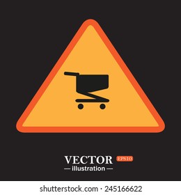 Yellow triangle on a black background, Shoping basket , vector illustration, EPS 10