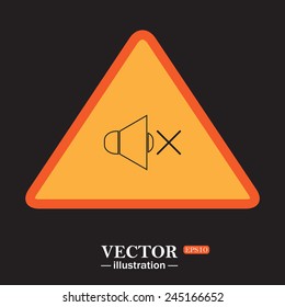 Yellow triangle on a black background, Sound off , vector illustration, EPS 10