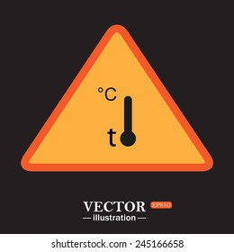 Yellow triangle on a black background, Thermometer , vector illustration, EPS 10