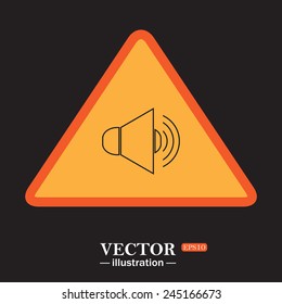 Yellow triangle on a black background, Sound on, vector illustration, EPS 10