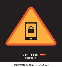 Yellow triangle on a black background, the phone is locked, vector illustration, EPS 10