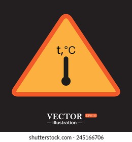 Yellow triangle on a black background, Thermometer , vector illustration, EPS 10