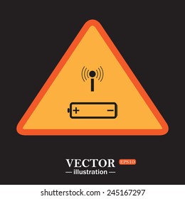 Yellow triangle on a black background, power management through a wi-fi network, vector, EPS 10