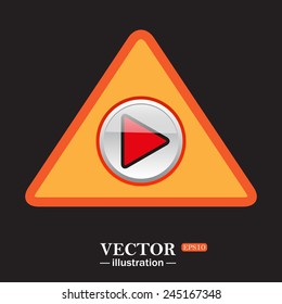Yellow triangle on a black background, play, vector, EPS 10
