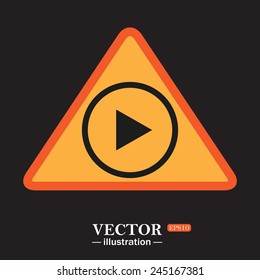 Yellow triangle on a black background, play, vector, EPS 10