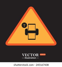 Yellow triangle on a black background, Printer with wi-fi connection , vector, EPS 10