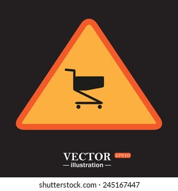 Yellow triangle on a black background, Shoping basket , vector illustration, EPS 10