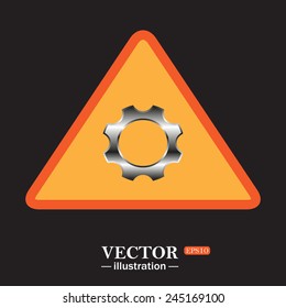 Yellow triangle on a black background, Cog Settings , vector illustration, EPS 10