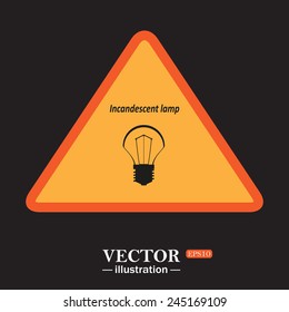 Yellow triangle on a black background, incandescent bulb, vector illustration, EPS 10