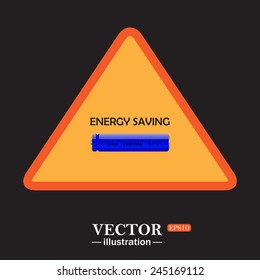 Yellow triangle on a black background, energy saving battery , vector illustration, EPS 10