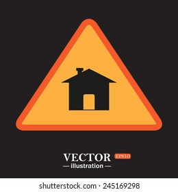 Yellow triangle on a black background, Home,  vector illustration, EPS 10