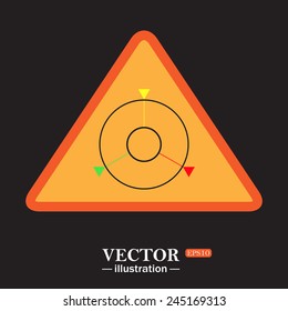 Yellow triangle on a black background, GPS navigation,  vector illustration, EPS 10