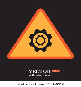 Yellow triangle on a black background, Cog Settings , vector illustration, EPS 10