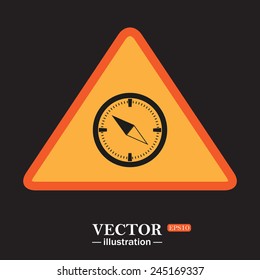 Yellow triangle on a black background, Compass , vector illustration, EPS 10