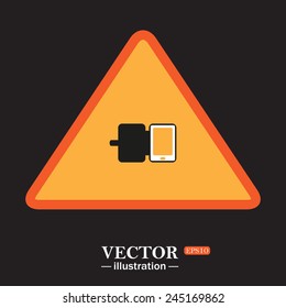 Yellow triangle on a black background, Case for phone , vector illustration, EPS 10
