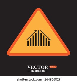 Yellow triangle on a black background.  Icon chart with arrows, vector illustration, EPS 10
