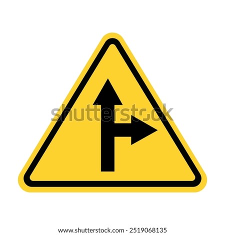 Yellow Triangle The road branches to the right ahead Road Sign. A sharp right turn ahead Traffic Sign