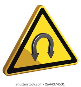 Yellow triangle road sign u turn warning traffic safety symbol caution ahead street direction turn back