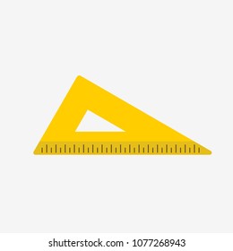 Yellow triangle ruler in flat style. Vector illustration.