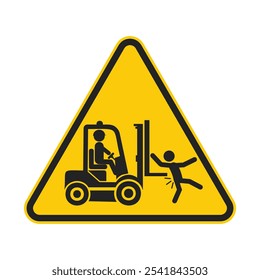 Yellow triangle safety sign icon of black pictogram forklift lane, keep clear, may cause injury, for industrial vehicle caution alert 