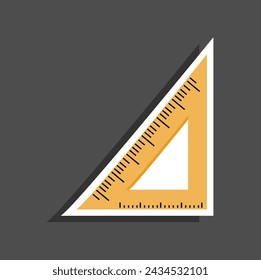 Yellow triangle shaped ruler sticker in vector style for school