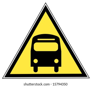yellow triangle sign with a bus - transportation concept