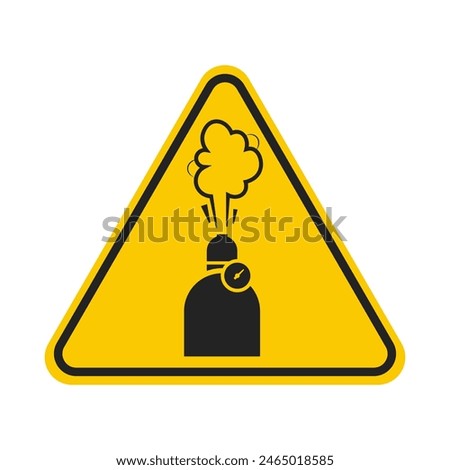 Yellow triangle sign high pressure tank, gas bottle with cartoon style, for safery sign