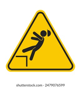 Yellow triangle sign worker falling from edge of a roof building, for safety sign label