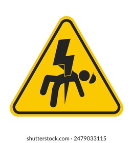 Yellow triangle sign of worker struck by electricity, electrical hazard, high voltage safety label