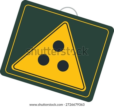 Yellow Triangle with Three Dots on Dark Green Background, Warning Road Sign Symbol for Hearing Impaired and Deaf Safety Awareness