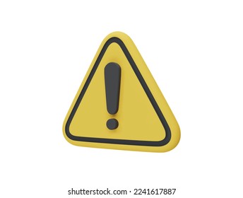 Yellow triangle warning sign with 3d vector icon cartoon minimal style