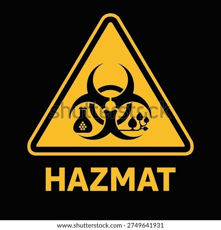 A yellow triangle warning sign with a biohazard symbol and the word HAZMAT below it.