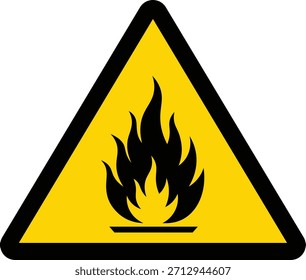 Yellow triangle warning sign with black flame symbol hazard symbol fire