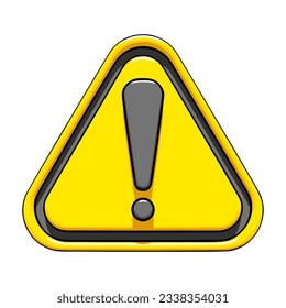 Yellow triangle warning sign with exclamation mark inside, front view. Warning sign icon. Dangerous situation or hazard warning concept. Simple vector illustration isolated on white background