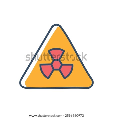 A yellow triangle warning sign with a red radiation symbol inside. Hazard alert