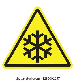 Yellow Triangle Warning Sign With Snowflake SymbolCold, Low Temperature, Snow Ahead.