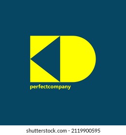 Yellow Triangles And A Half Circle Shaped Like KD Monogram Logo With Negative Space Arrow Or Play Button. Suitable For Product, Brand, And Company.