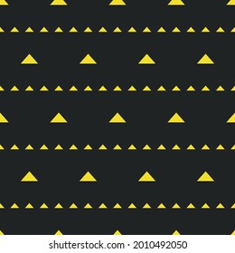 Yellow triangles ornament. Black background. Vector.