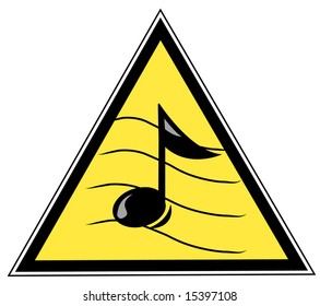yellow triangular with with a musical note - illustration