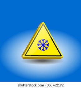 Yellow triangular sign.The yellow triangle sign. Caution slippery road.