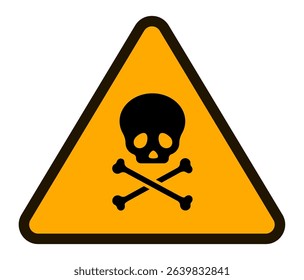 Yellow triangular warning sign with black border featuring a skull and crossbones, symbolizing potential danger and alerting to exercise caution