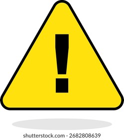 A yellow triangular warning sign with a black exclamation mark, casting a shadow.
