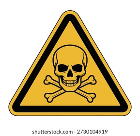 A yellow triangular warning sign with a black border featuring a skull and crossbones symbol indicating danger or poison.