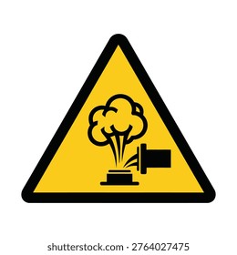A yellow triangular warning sign with a black border, featuring a pictogram of steam or hot vapor escaping from a pipe onto a surface, indicating a general hazard.