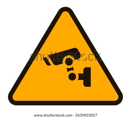 Yellow triangular warning sign with black frame showing operating video surveillance camera, enhancing security and deterring potential threats in monitored area