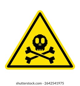 A yellow triangular warning sign featuring a pixelated black skull and crossbones symbol. The icon has a retro 8-bit style and is used to indicate danger, poison, or hazardous material.