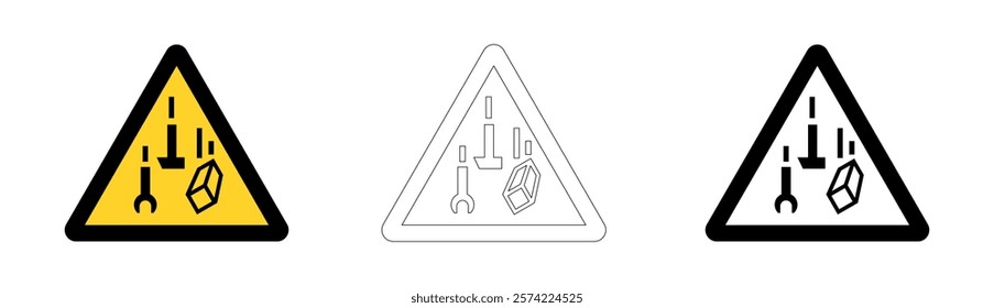 Yellow triangular warning sign indicating danger, with a symbol of falling objects. Vector format.