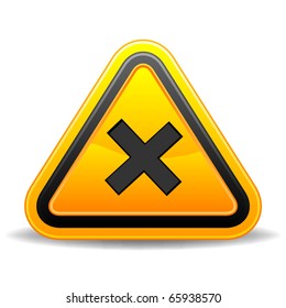 Yellow triangular warning sign indicating crossroads