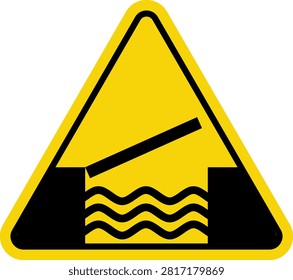 Yellow Triangular Warning Sign for Opening Drawbridge Over Water, Flat Vector Illustration for Safety and Navigation Hazard